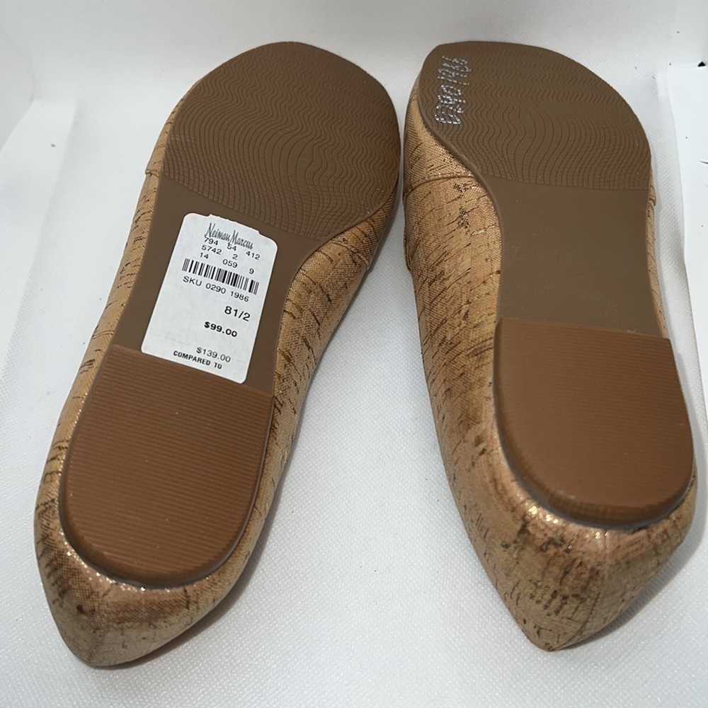 Neiman Marcus gold/copper metallic cork loafers women’s flats shoes Sz 8.5 - Picture 7 of 10
